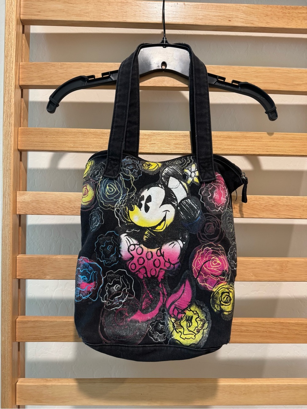 Disney Sailor Minnie Mouse Black Tote with Neon Floral Accents